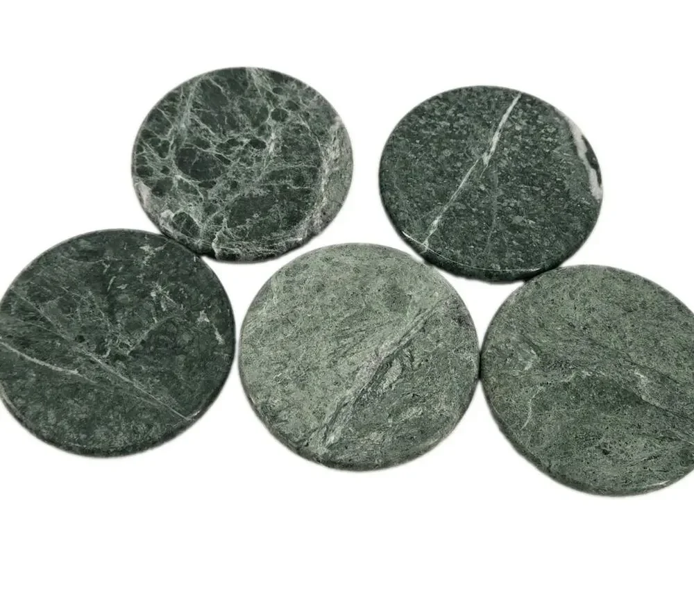 5 Vintage 1980s Classic Green Marble Round Coasters Cork Bottoms 4 Inches